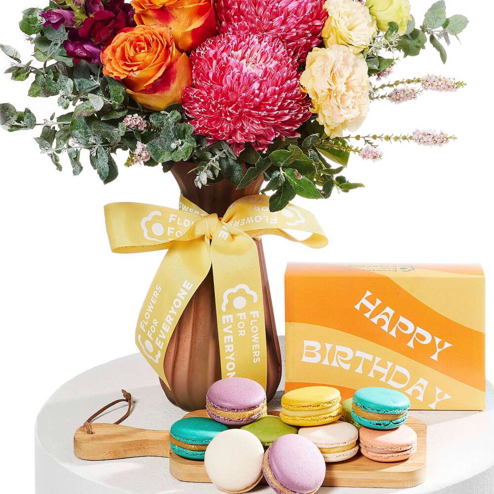 Bright Birthday Vase with Macarons