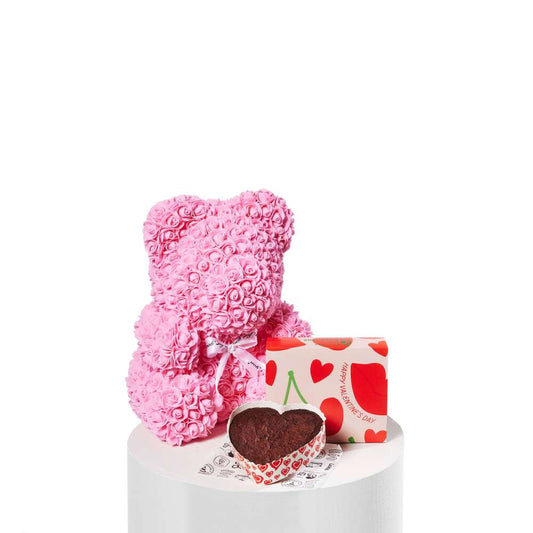 Pink Rose Bear with Brownie