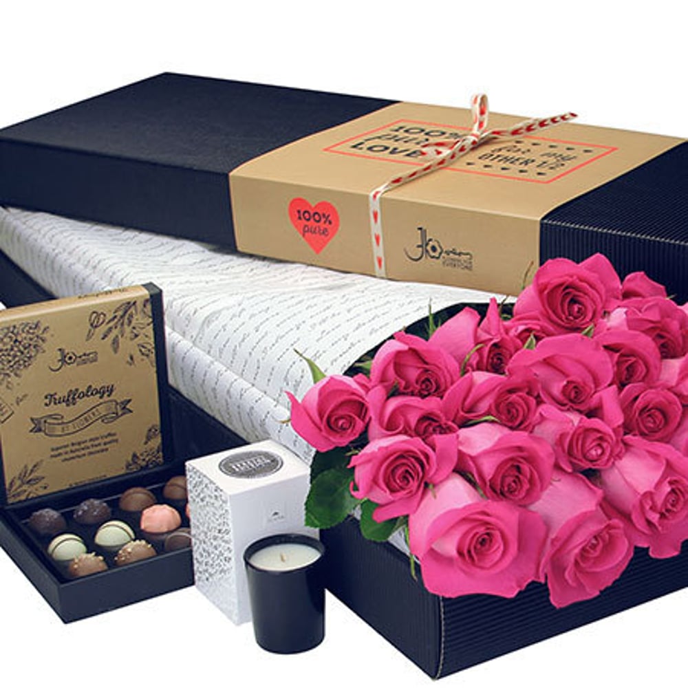 24 Long Stem Pink Roses and Chocolate (Sydney Only)