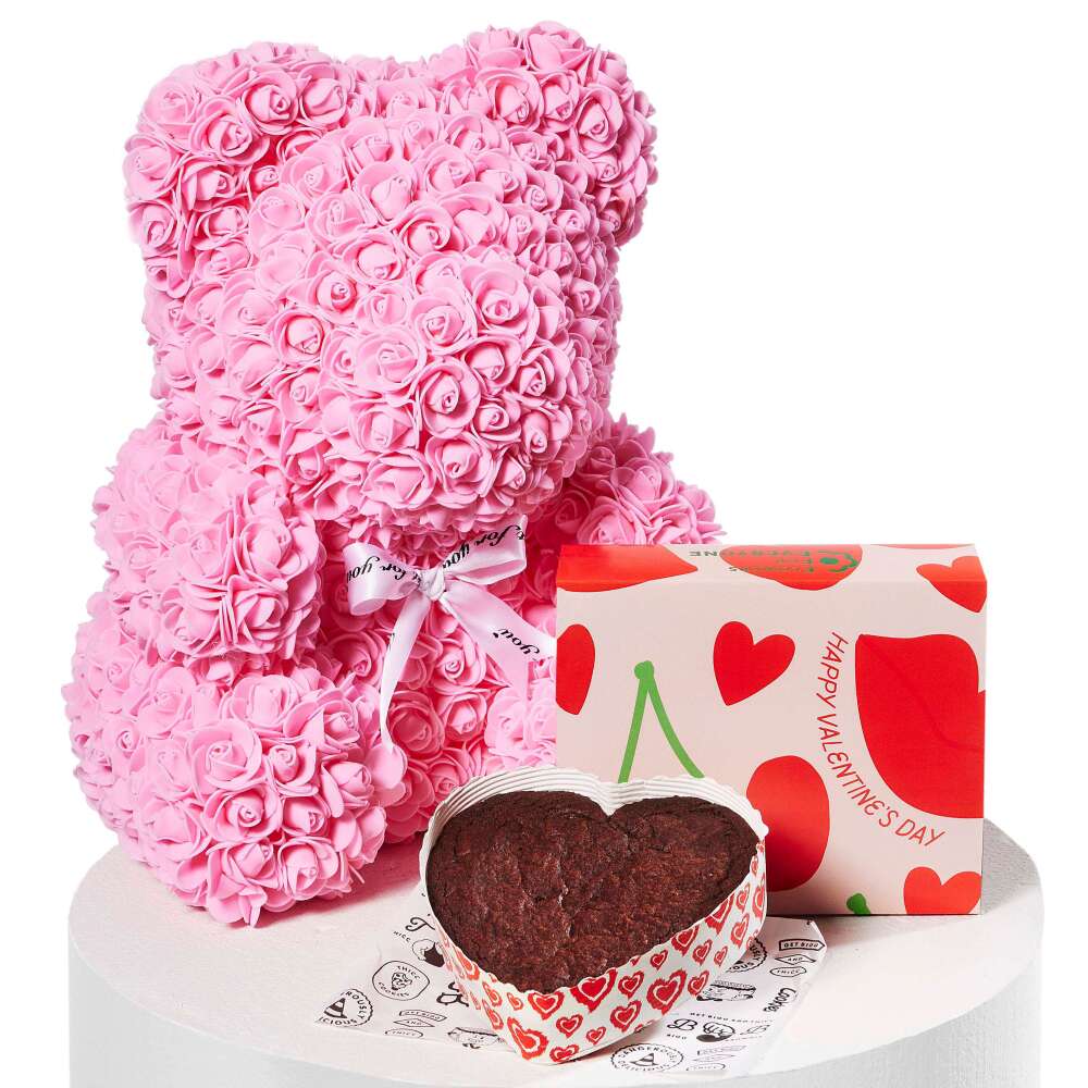 Pink Rose Bear with Brownie