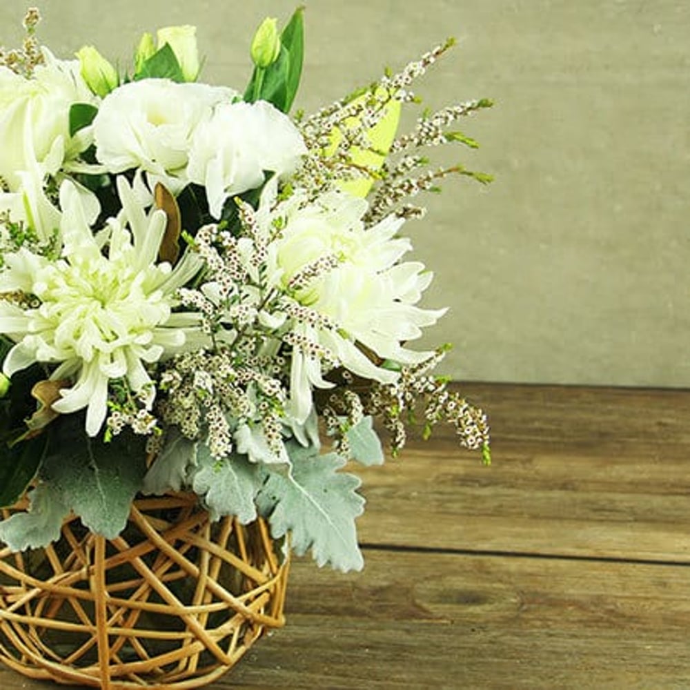 Creamy White Flower Basket Delivered Sydney