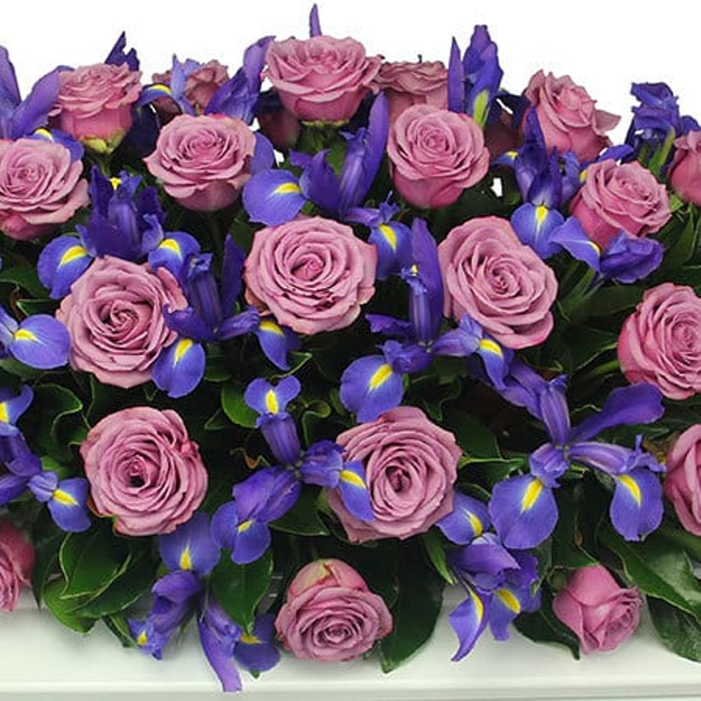 Lilac Rose and Iris Casket Flowers