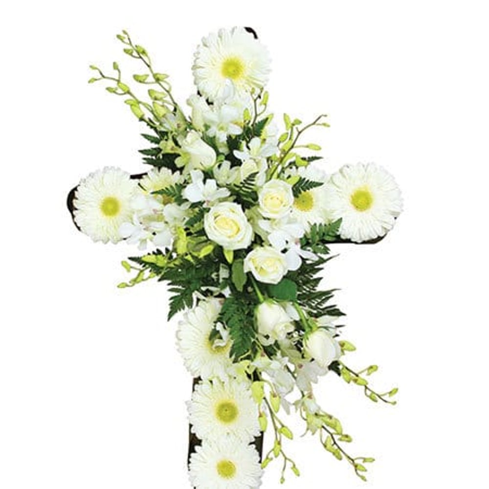 Heavenly White Funeral Cross Delivered Sydney 