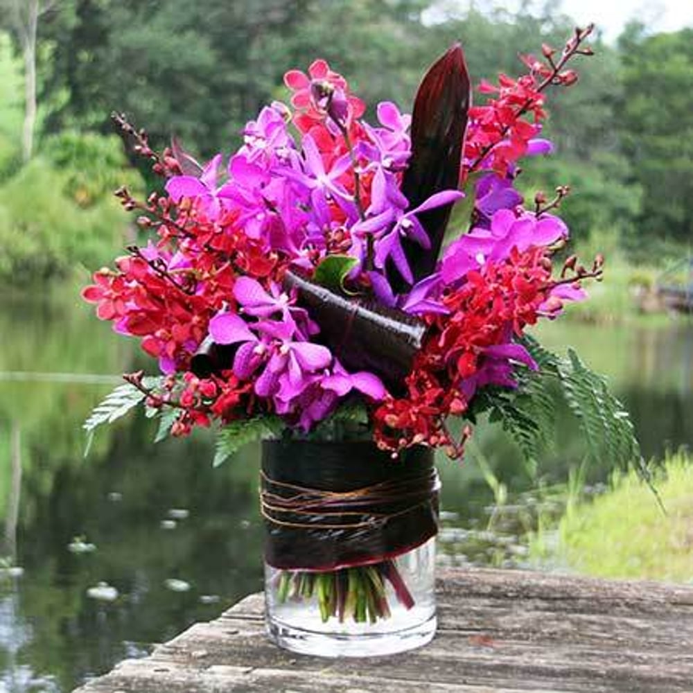Bright orchids in vase