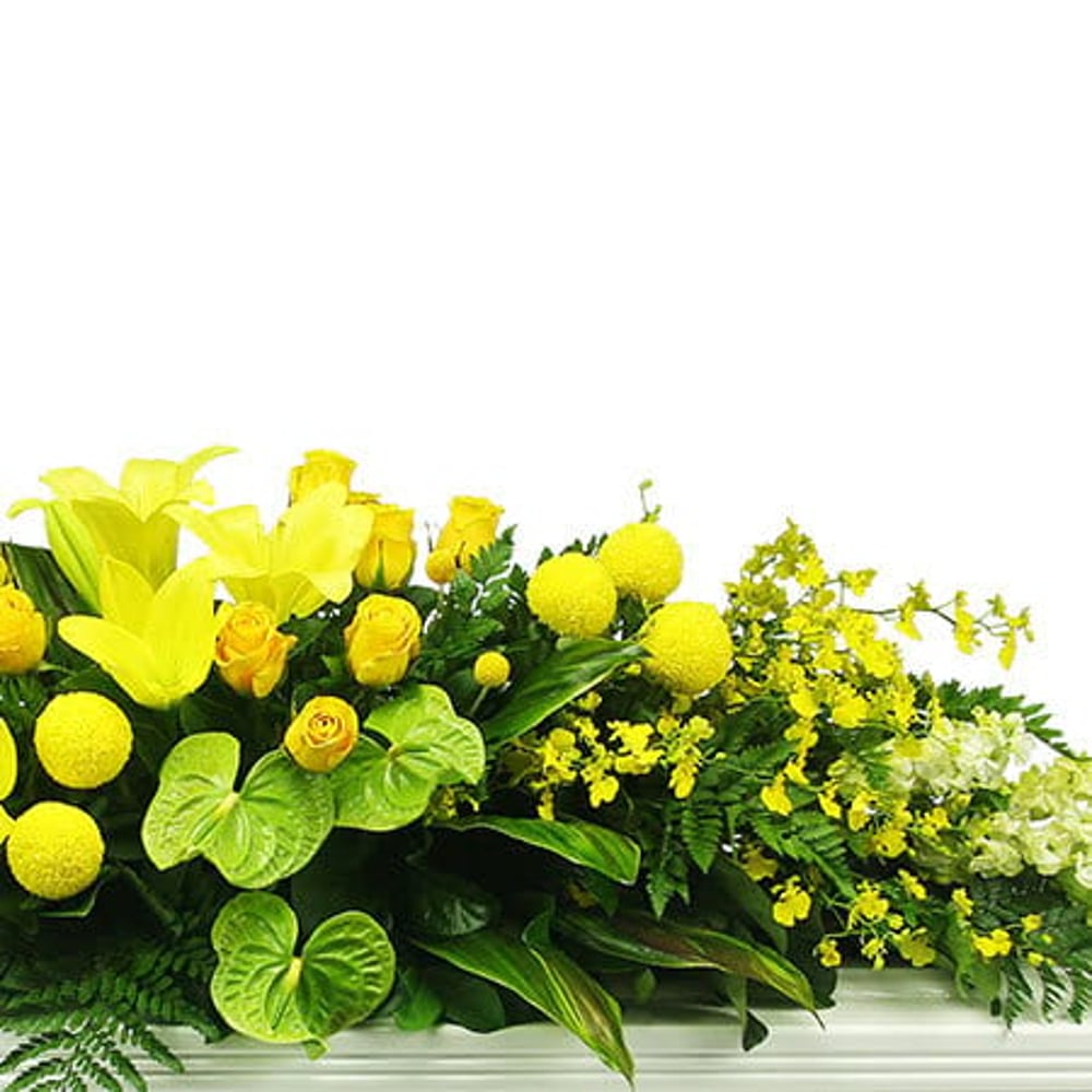 Tropical Yellow Funeral Casket Flowers
