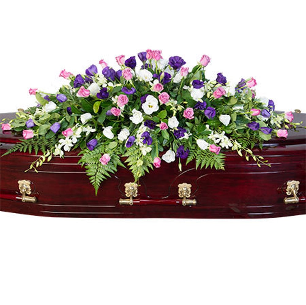 Funeral Casket Flowers - Pink, Purple & White