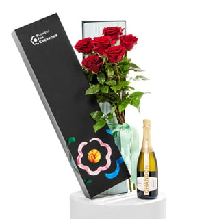 6 Red Roses with Chandon