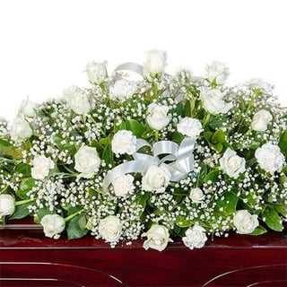 Funeral Casket Flowers - White Roses & Babies Breath