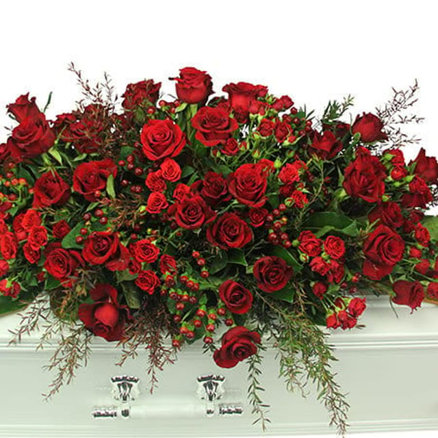 Red Berry and Rose Casket Flowers