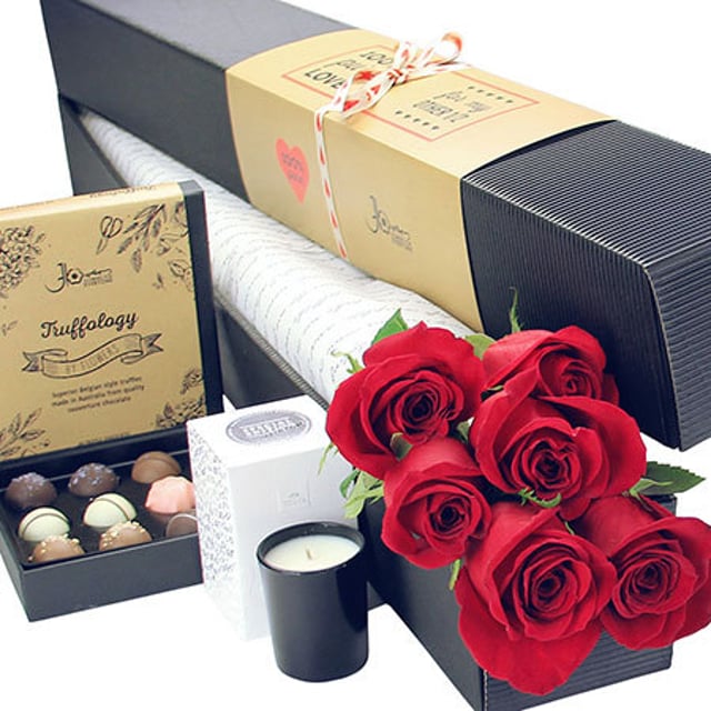 6 Long Stem Red Roses with Chocolate and Bubbly (Sydney Melbourne Perth Only)