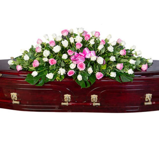 Funeral Casket Flowers - Pink & White Roses