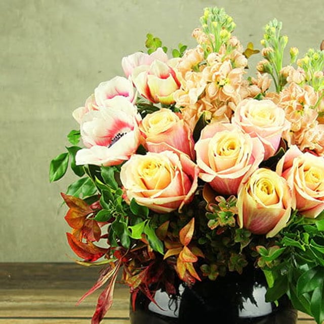 Contemporary Peach Bowl of Premium Flowers Delivered Sydney