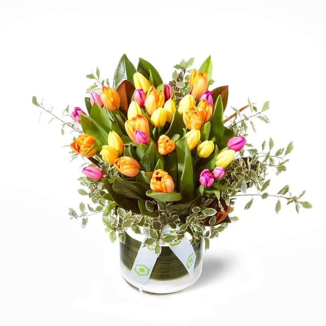 Bright Mixed Vase of Tulips Delivered