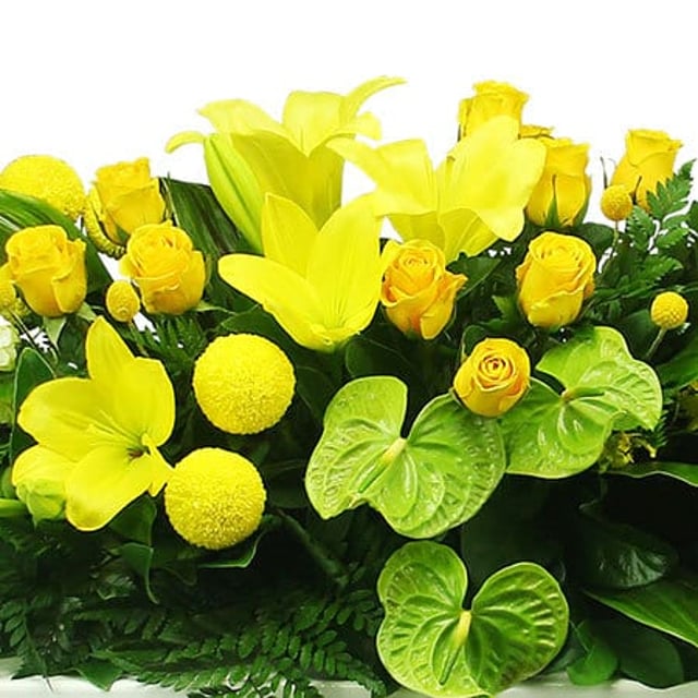 Tropical Yellow Funeral Casket Flowers