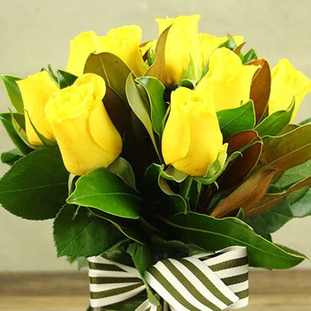 Hello Sunshine Yellow Roses in Vase Delivered
