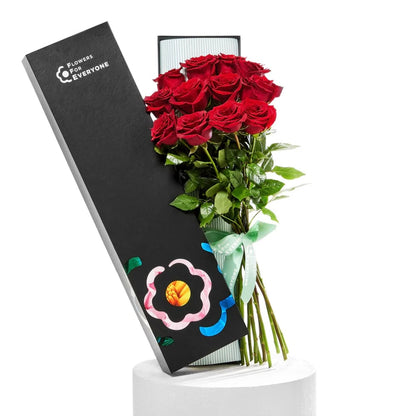 24 Red Rose Box featuring lush red roses in a sleek black gift box for romantic gifting and same day flower delivery