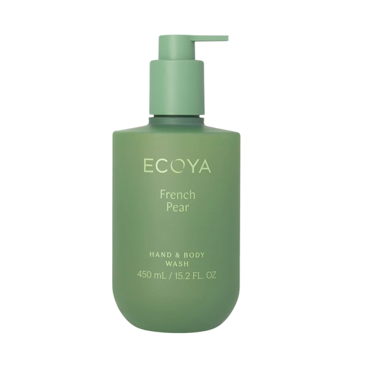 French Pear Body Wash in a green pump bottle labeled hand and body wash 450 mL 15.2 fl oz