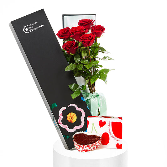 6 red roses with brownie