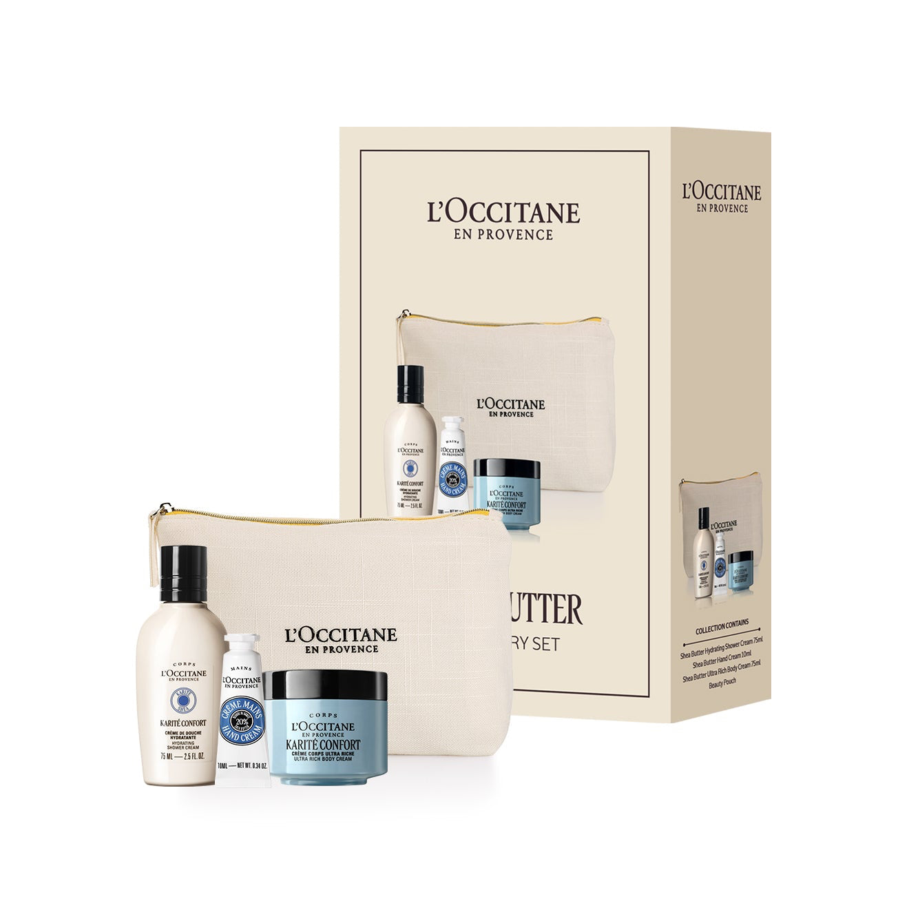 Mum & Baby Gift Hamper - Blue with a cream toiletry bag skincare bottles and a blue skincare jar in a boxed pamper gift set
