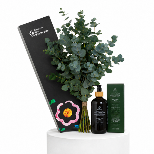 The Wellness Ritual eucalyptus gift set with fresh greenery a scented bottle and botanical skincare products for a relaxing pamper experience