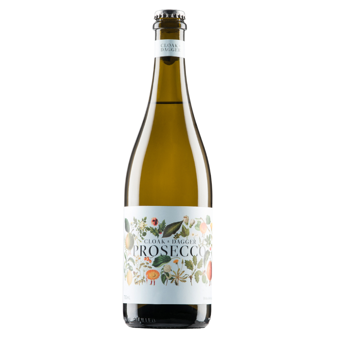 Cloak & Dagger Prosecco bottle with a colourful botanical label for stylish gifting from the Wine Extra WOW and All gifts collections