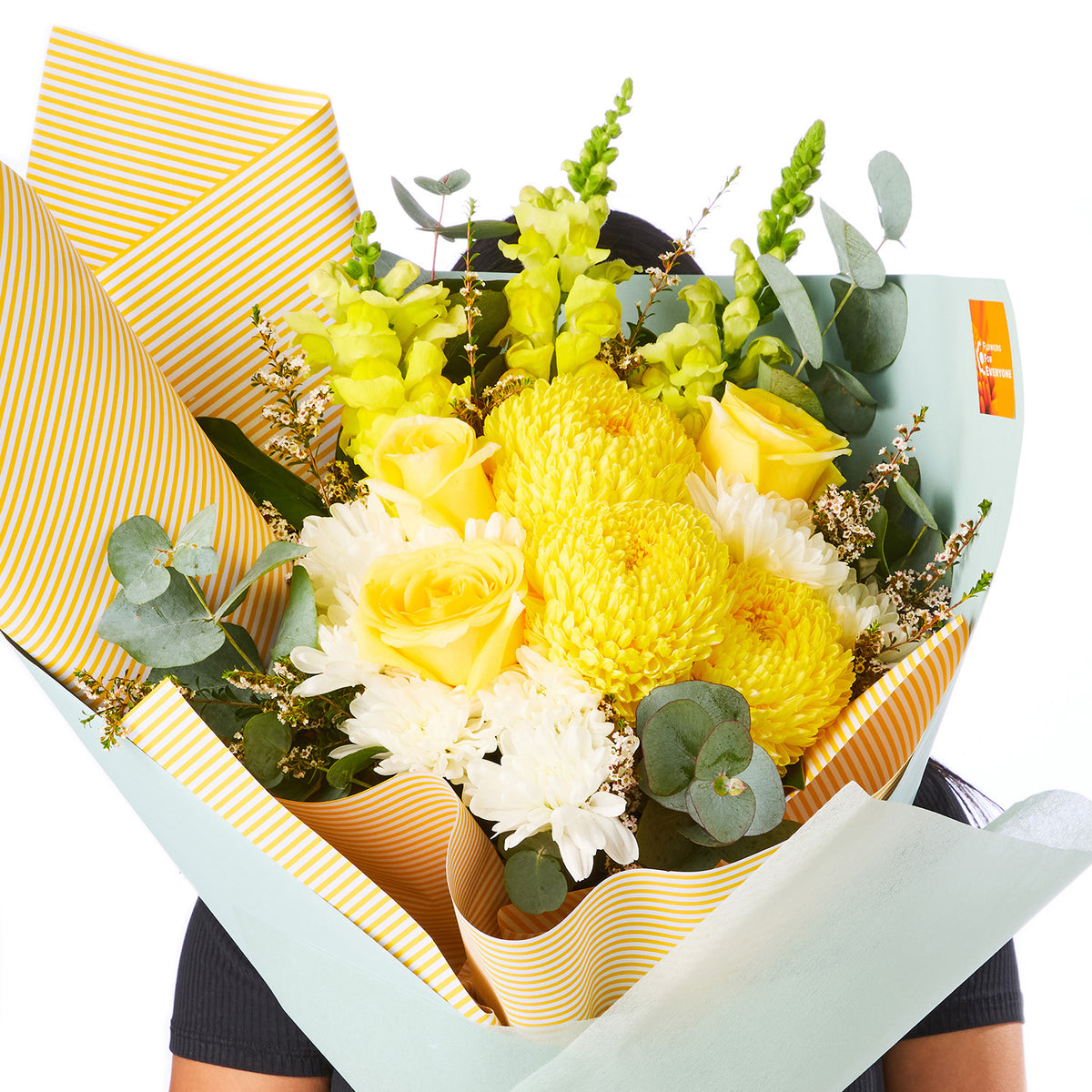 SUMMER LEMONADE BOUQUET with yellow roses yellow chrysanthemums white blooms snapdragons and eucalyptus for birthday flowers and same-day delivery flowers