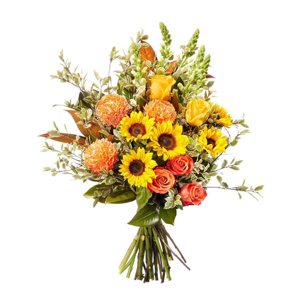 Bright & Cheery Bouquet featuring sunflowers orange roses and vibrant seasonal blooms for birthdays anniversaries or same-day flower delivery gifts