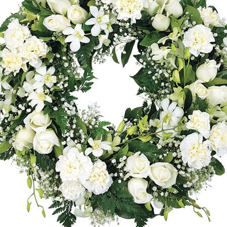 Pretty White Funeral Wreath Delivered Sydney