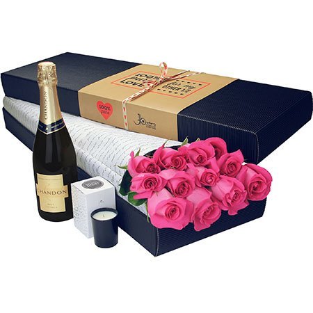 12 Long Stem Pink Roses and Bubbly (Sydney Only)