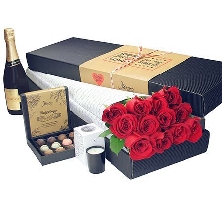 12 Long Stem Red Roses with Chocolate and Bubbly (Sydney Melbourne Perth Only)