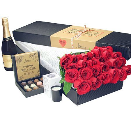 24 Long Stem Red Roses with Chocolate and Bubbly (Sydney Melbourne Perth Only)