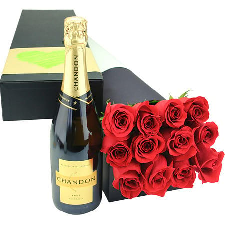 Chandon with lovely red roses