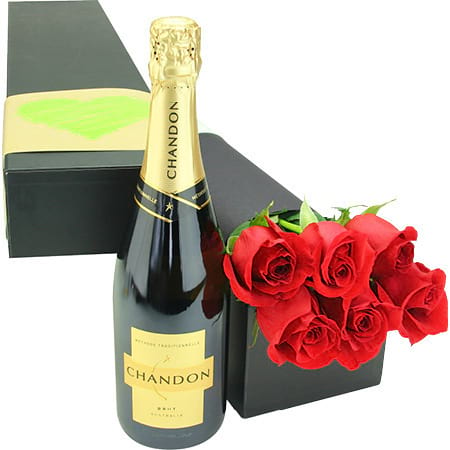 Chandon with stunning red roses 