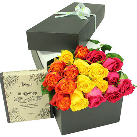 Chocolate with bright roses