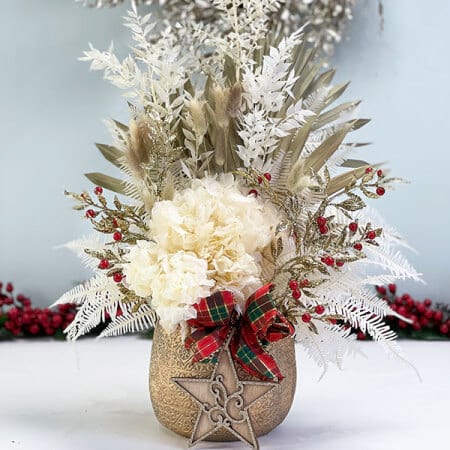 Preserved White Christmas Flowers in Pot
