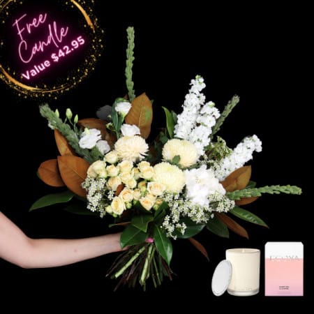 Fairy White Bouquet with Free $42.95 Candle