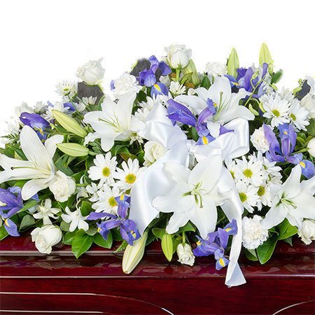 Funeral Casket Flowers - White & Purple