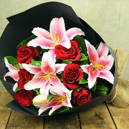 Lily & Rose Bouquet (Pink and Red)