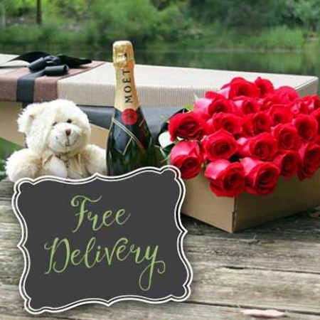 Red Roses, Moet and Bear