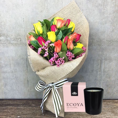 Mixed Rose Posy with Free Candle (Melbourne Only)