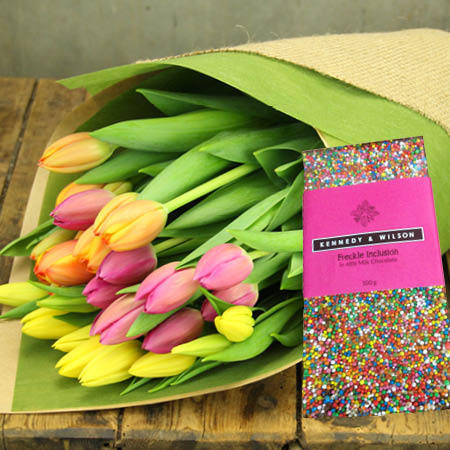 Mixed Tulips and Freckle Choc (Sydney Only)