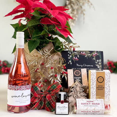 Christmas Gift Basket with Poinsettia, Wine & Chocolate Delivered Sydney