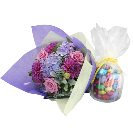 Happy Easter Floral Posy and Chocolate Easter Eggs