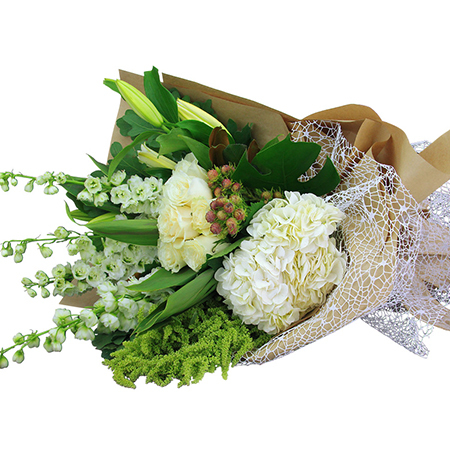 Pure Abundance Fresh White and Green Flower Bouquet Delivered for Xmas