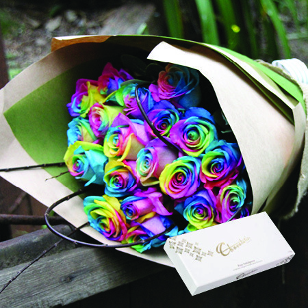 Rainbow Roses with FREE CHOCOLATE (Perth Only)