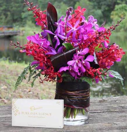 Vivid Orchid Vase & Chocolate Box