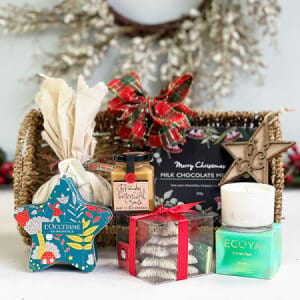 Christmas Gift Basket with Chocolate, Pudding & ECOYA Candle Delivered Sydney
