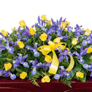 Funeral Casket Flowers - Yellow & Purple