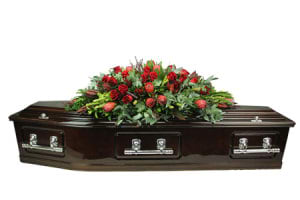 Natural Love Casket Flowers with Native Flowers and Red Roses