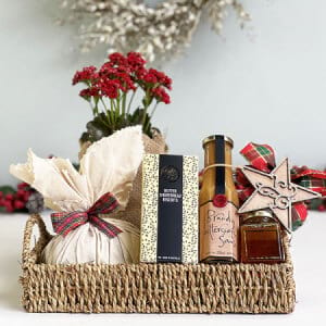 Christmas Gift Basket with Fresh Plant & Traditional Pudding Delivered Sydney